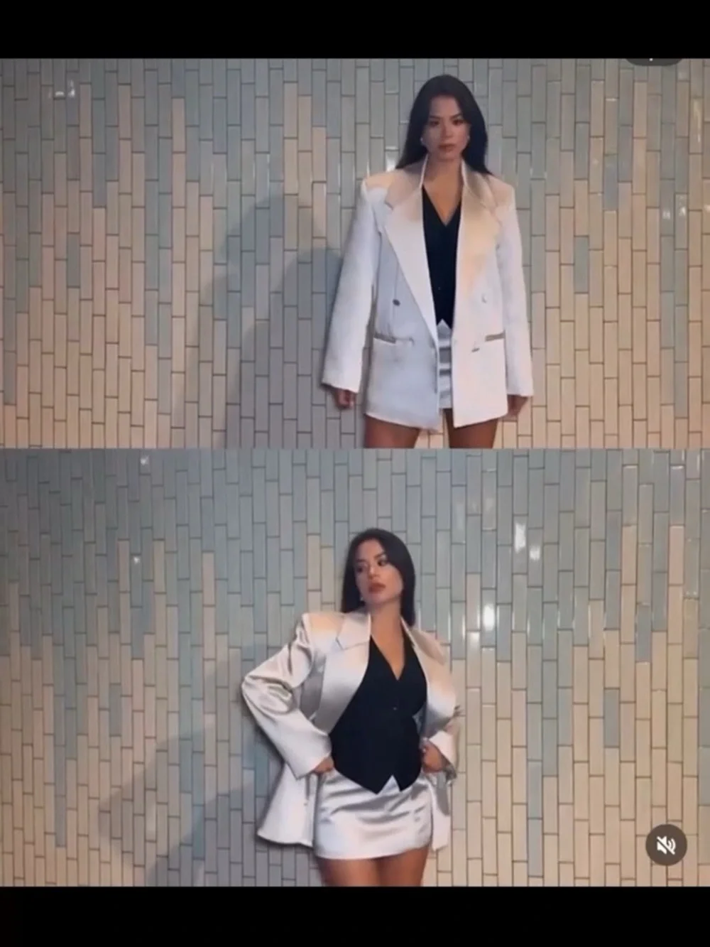 Zara Satin oversized Double-Breasted Light Silver Blazer - Picture 3 of 10